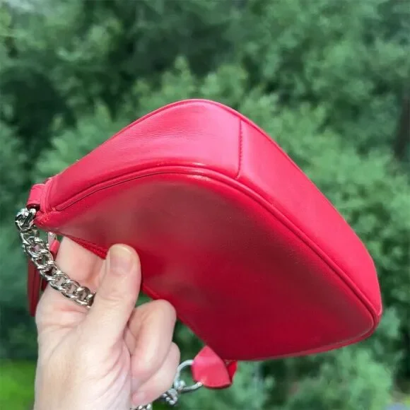 COACH Nolita 15 Red Leather Wristlet w Silver Chain Strap Women's Bag AUTHENTIC - Picture 5 of 9